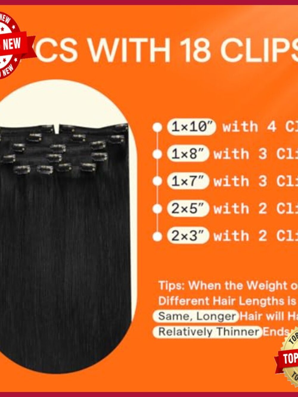 22 Inch Human Hair Extensions Clip Ins 7 Pcs Straight Thick Ends - Picture 3 of 6